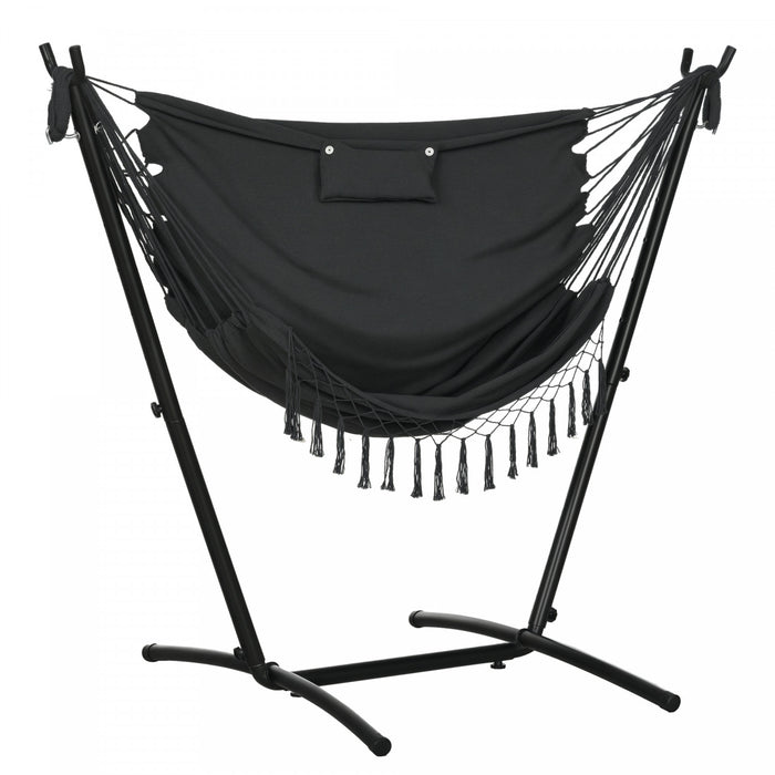 Outsunny Chaise Hamac avec Support, Chaise Suspendue, Appuie-tete, gris