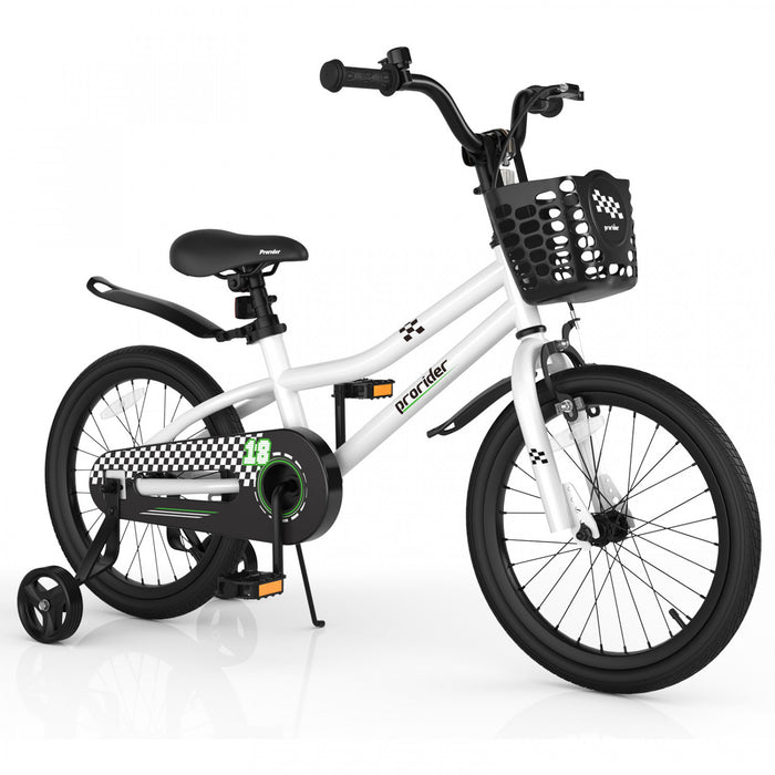 Velo Costway 18\" Pour Enfants Avec Roues D'entrainement Amovibles Et Panier Pour 4-8 Ans Blanc
