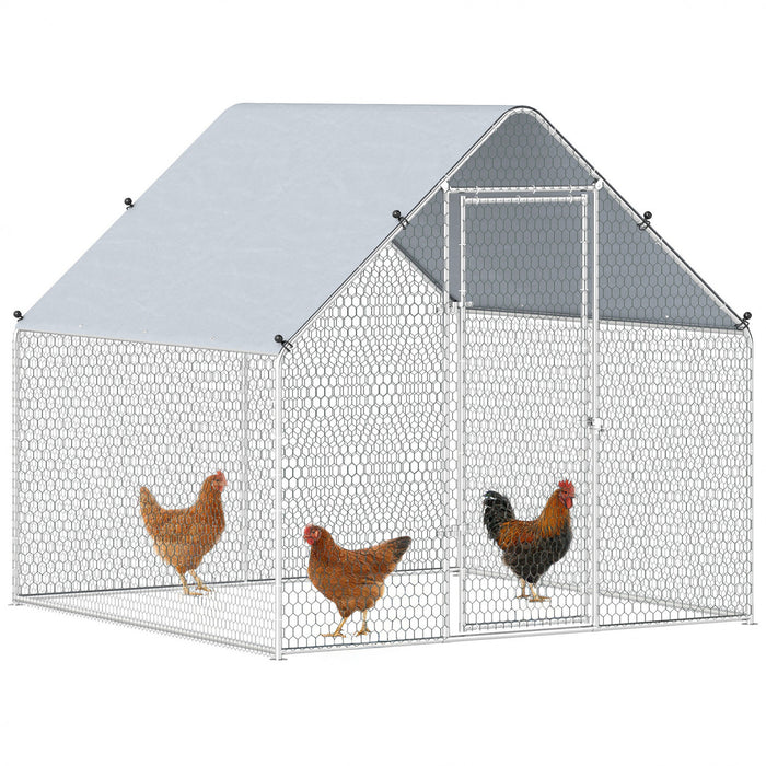 PawHut Poulailler Metallique, Grand Enclos de Marche pour Poules, Cage pour 4-6 Poules, Canards, Lapins, avec Couverture Resistante a l'Eau et aux UV, pour Jardin
