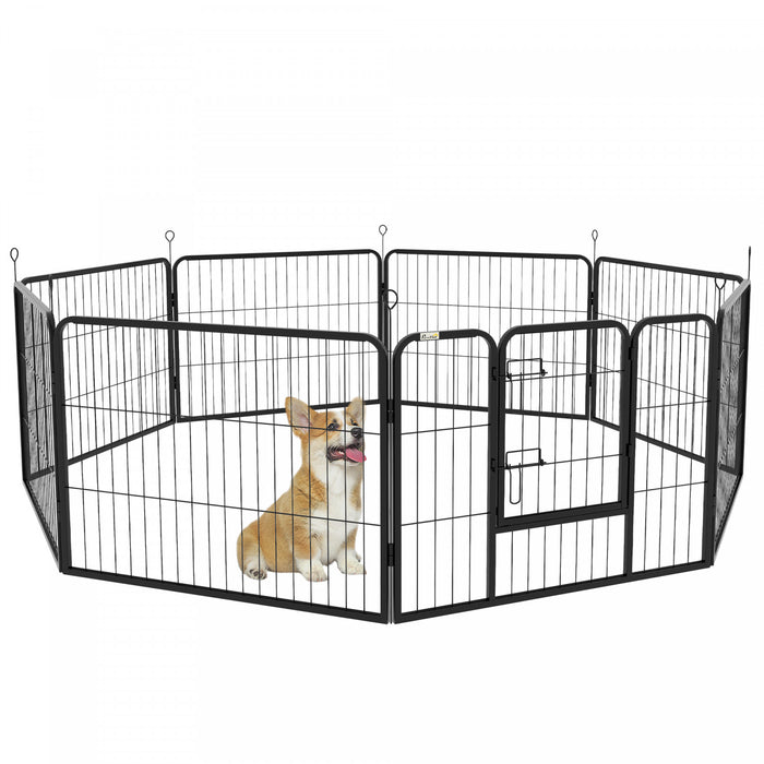 Pawhut Parc Pour Chien, 8 Panneaux, 23.5\" De Hauteur, En Metal, Enclos D'exercice Pour Chiots, Design Diy, Exterieur, Interieur, Pour Petits Chiens Moyens, Noir.