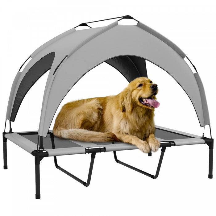 Pawhut Lit Sureleve Pour Chien Avec Auvent, Lit Rafraichissant, Lit Sureleve Portable Avec Maille Respirante Lavable, Pour Interieur Et Exterieur, Pour Chien Large, 42\" X 30\" X 36\", Gris Clair