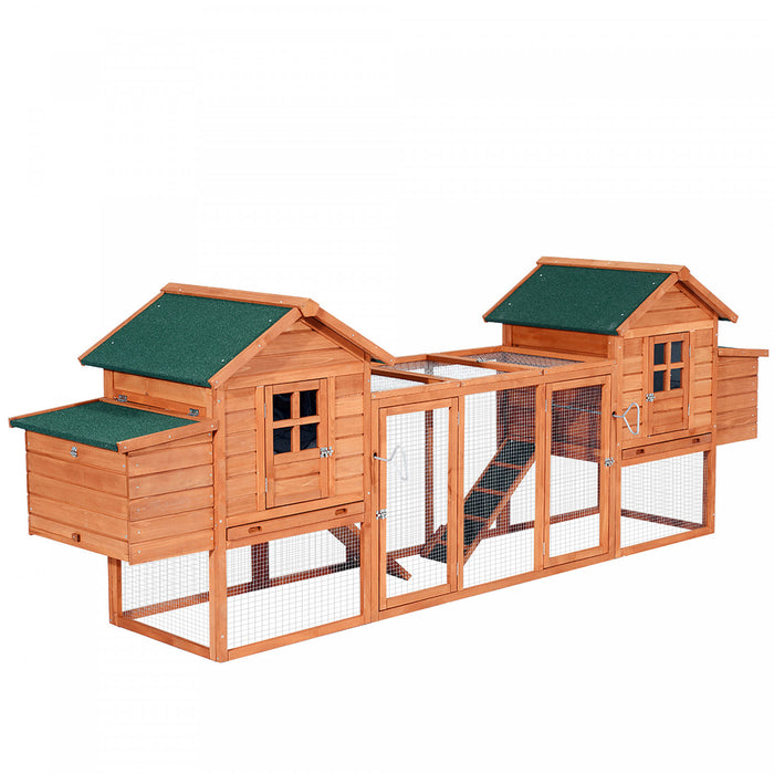 Pawhut 123\" Double Poulailler En Bois Grand Poulailler Lapin Clapier Poule Volaille Cage Arriere Avec Rampes Exterieures Et Nichoirs