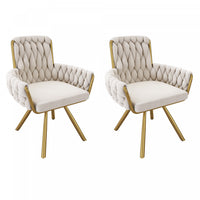 Chaises de salle a manger pivotantes Timothy en velours avec revetement capitonne et pieds en metal dore, lot de 2
