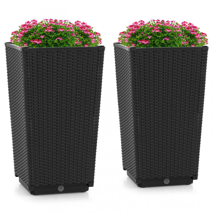 Costway 2pcs Outdoor Wicker Flower Pot 22,5 \"planters Hauts Avec Trou De Drainage Noir