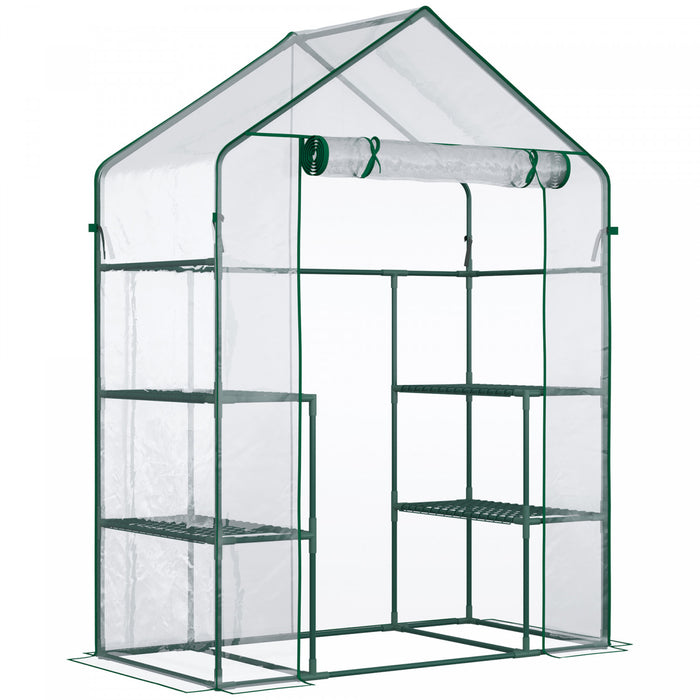 Outsunny Mini Serre 56\" X 29\" X 77\", Serre De Jardin Avec 4 Etageres, Porte Enroulable Et Couverture Resistante Aux Intemperies, Vert Fonce