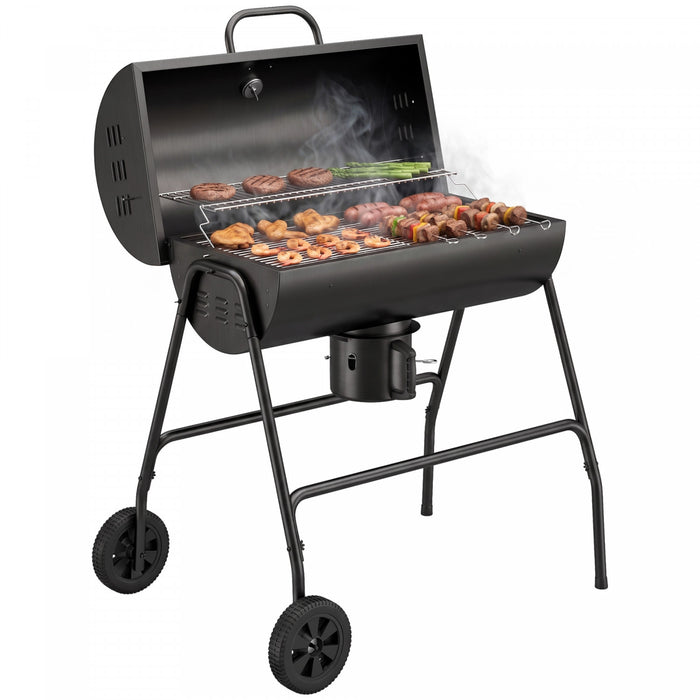 Outsunny Fumoir a Charbon Barrel, Barbecue sur Roulettes, Noir