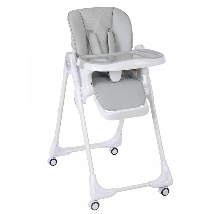Qaba Chaise Haute Bebe Hauteur, Dossier, Repose-Pieds et Plateau Reglables