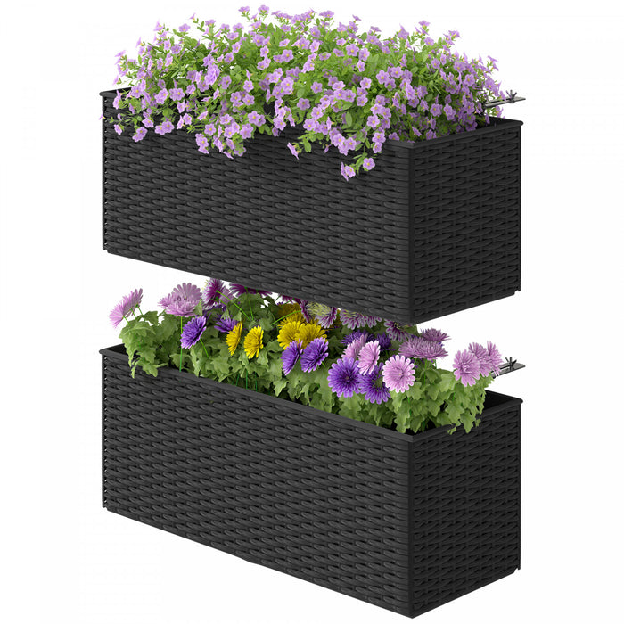 Outsunny Lot De 2 Jardinieres A Balustrade, Pots De Fleurs Suspendus, Noir