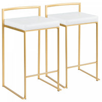 Tabouret contemporain Fuji de hauteur comptoir en similicuir blanc - ensemble de 2