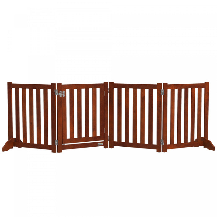Pawhut Porte Pliable Pour Chien Avec Porte, 4 Panneaux Porte Pour Animaux De Compagnie Autoportante Avec Pieds De Soutien Parc Interieur Pour Les Petits Chiens, Marron