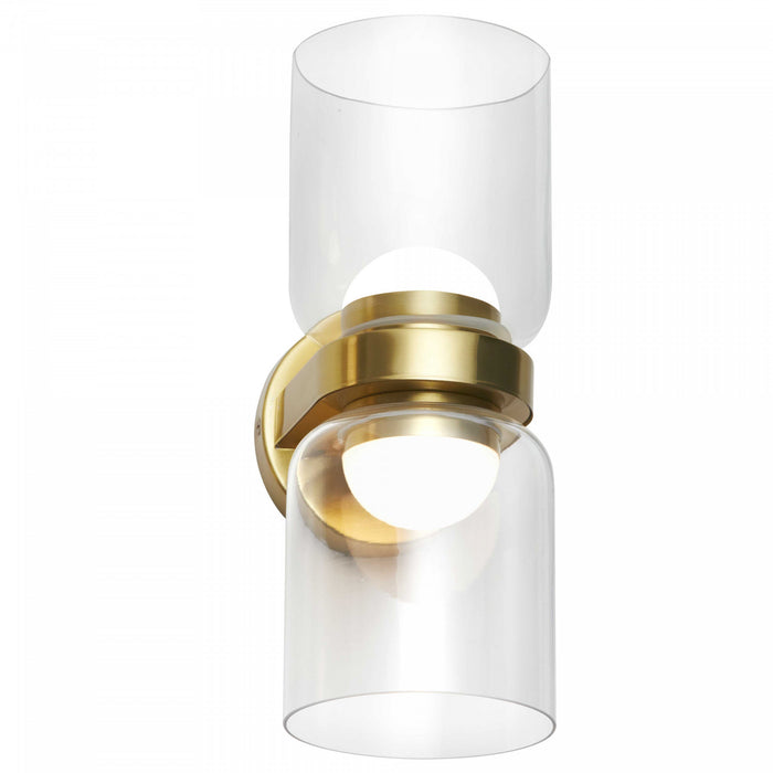 Applique murale Nadine de Dainolite en verre transparent, avec fini laiton vieilli et 2 ampoules à DEL de 20 W