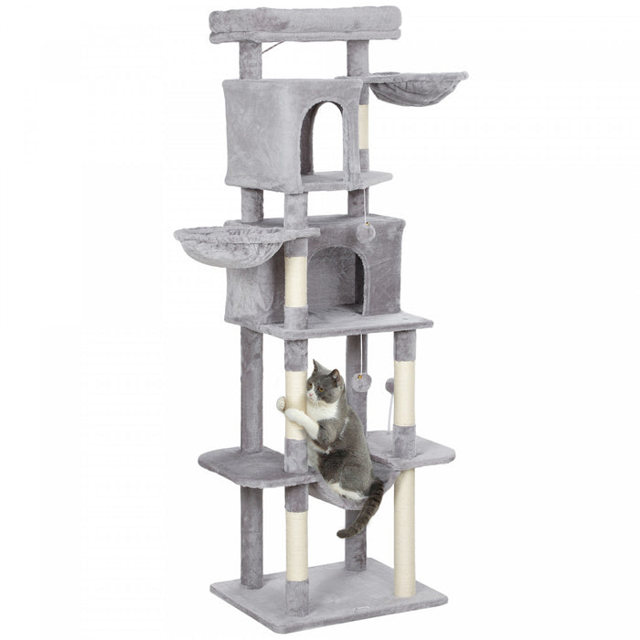 69\" Cat Tree with 2 Condos for Indoor Cats, Light Grey