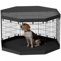Pawhut Parc Pour Chien, 8 Panneaux Pliables, Coussin Impermeable, Couverture Superieure Resistante A