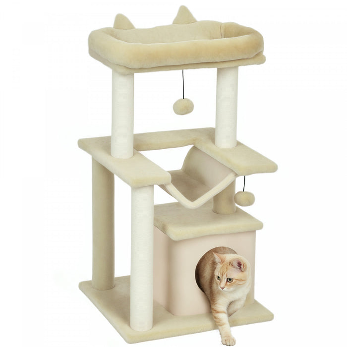 Arbre a chat avec poteaux a gratter, condo, hamac, lit, jouet a balle