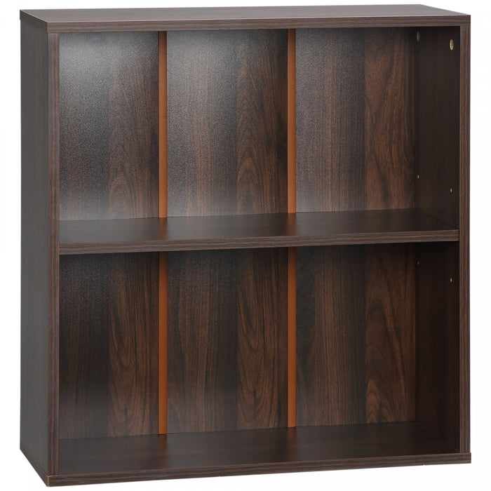 HOMCOM Bibliotheque 2 Niveaux Bois Rangement Petit Bureau Noyer