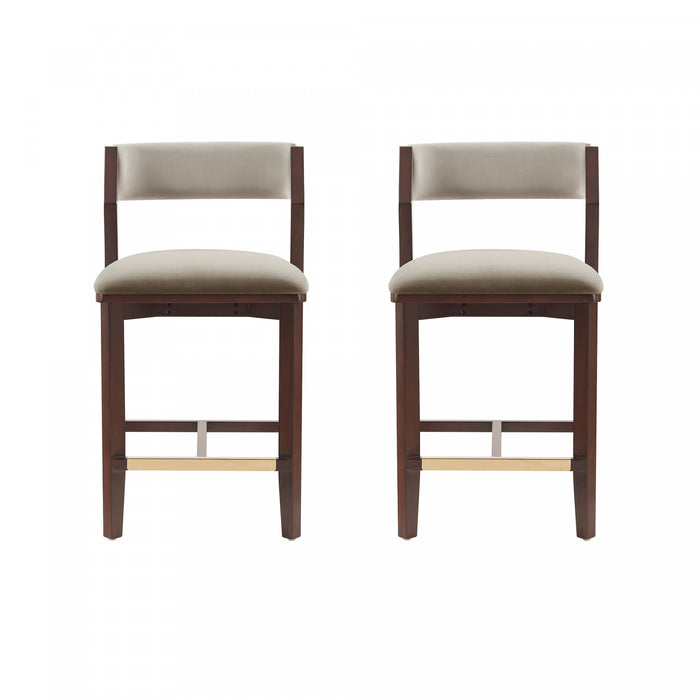 Tabouret de comptoir moderne en bois Patricia avec revetement en lin - Lot de 2