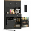 HOMCOM Armoire garde-manger, meuble de cuisine avec station de charge, Noir