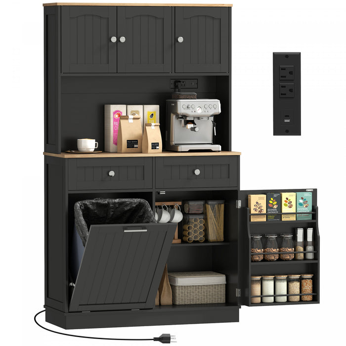 HOMCOM Armoire garde-manger, meuble de cuisine avec station de charge, Noir