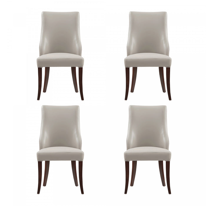 Chaise de salle a manger moderne Connie en cuir vegetalien et velours avec structure en bois, gris clair - Lot de 4