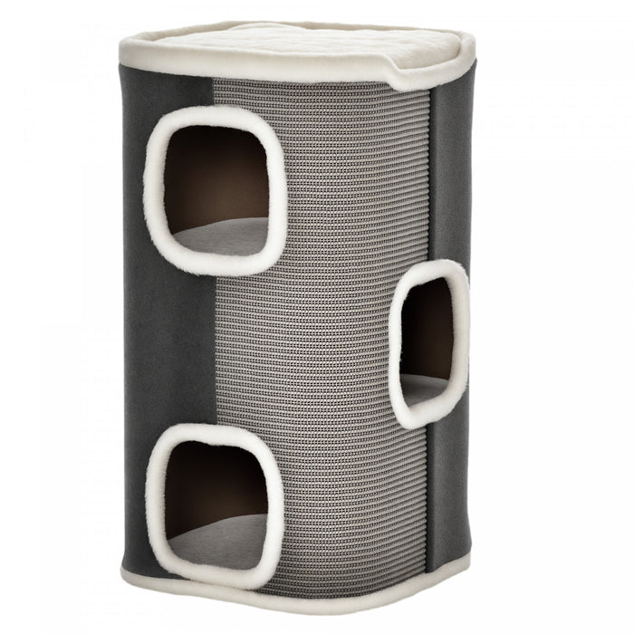 Condo pour Chat en Forme de Baril a 4 Etages pour l'Interieur, Gris