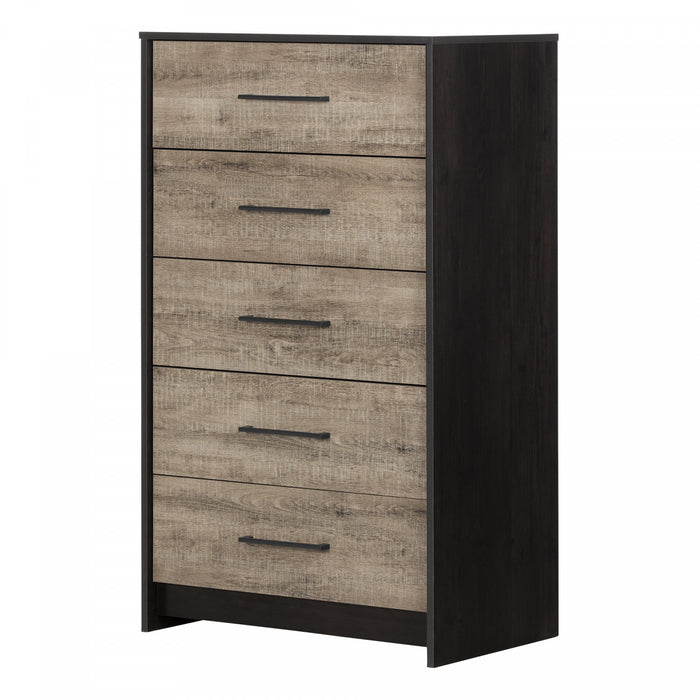 Londen Commode 5 tiroirs Noir antiqué et Chêne vieilli, de Meubles South Shore
