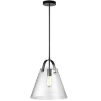 Luminaire suspendu moyen Polly de Dainolite en verre transparent, avec fini noir mat et 1 ampoule