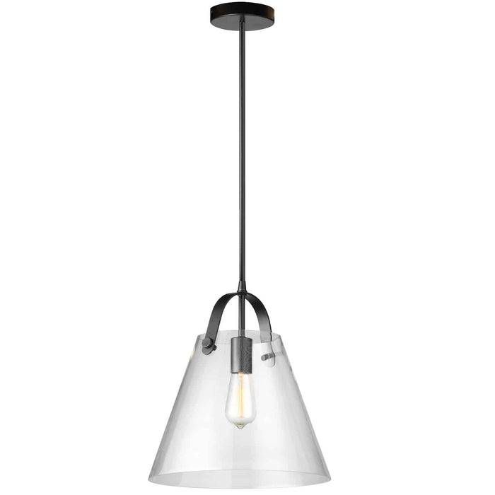 Luminaire suspendu moyen Polly de Dainolite en verre transparent, avec fini noir mat et 1 ampoule