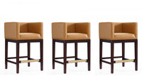  Tabouret de comptoir Kingsley style milieu du siecle en bois et tissu, coloris camel - Lot de 3