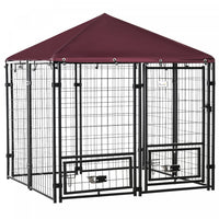 Pawhut Niche Pour Chien A L'exterieur, Cloture En Acier Soude, Parc Pour Animaux Verrouillable, Avec