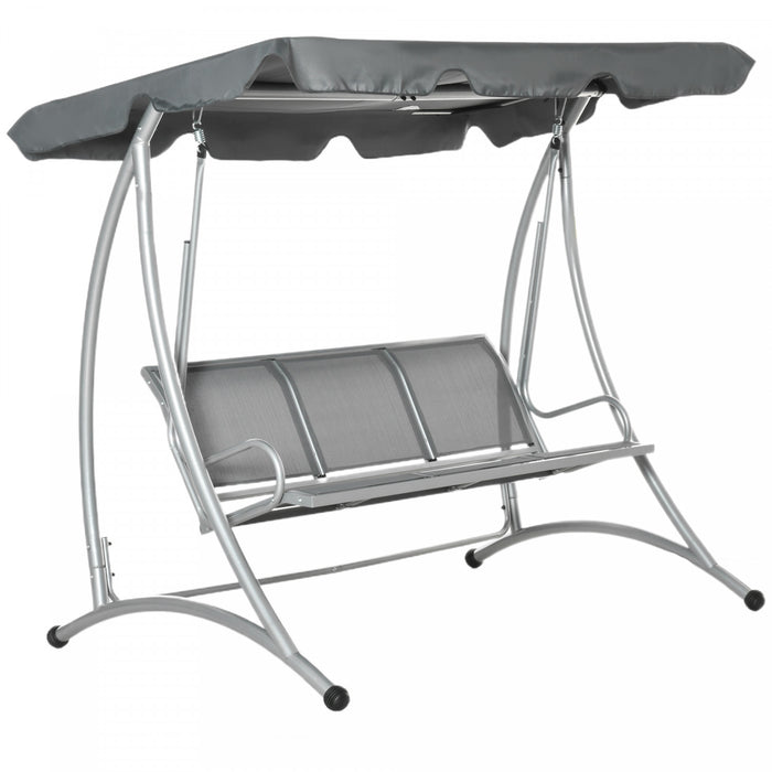 Outsunny Balancelle De Jardin Pour 3 Personnes Avec Banc De Balancoire D'exterieur A Auvent Reglable Pour Jardin Bord De Piscine Terrasse Gris