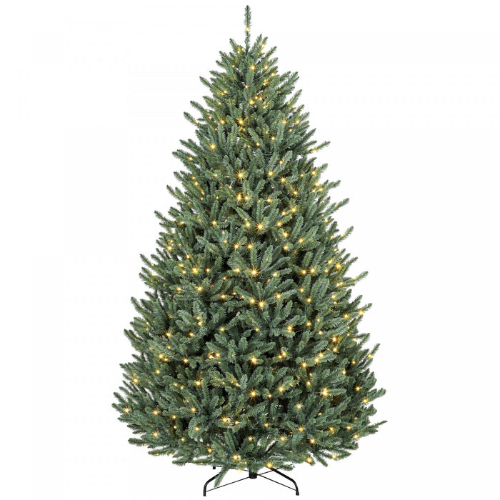 HOMCOM Sapin de Noel pre-eclaire 225 cm, Easy Plug, eclairage bicolore, a charnieres