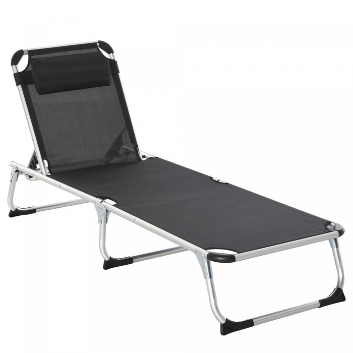 Outsunny Chaise Longue Pliante Avec Appuie-tete Dossier Reglable, Noir