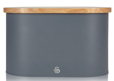 Salton Swan Nordic Bread Bin with Cutting Board - Grey|Boîte à pain Swan de style nordique avec planche à découper - grise