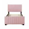 Lit plateforme Ethan rembourre en velours, gain de place, avec tiroir gigogne, taille simple, rose