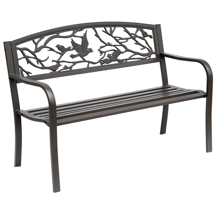 Banc De Jardin En Metal Outsunny 50\" Avec Motif Oiseau Vintage, Brun