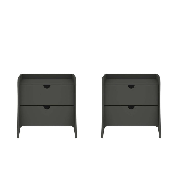 Table de nuit Coney style mid-century moderne 20\" en gris charbon (2 tiroirs) - Lot de 2