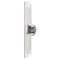 Grande lumière de coiffeuse Samantha de Dainolite en verre cannelé transparent, avec fini chromé poli et 2 ampoules