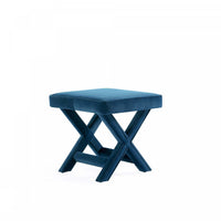 Banc d’appoint Abigail style milieu du siecle moderne en velours bleu