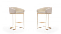  Tabouret de bar rembourre en metal style mid-century moderne Louvre, creme - Lot de 2