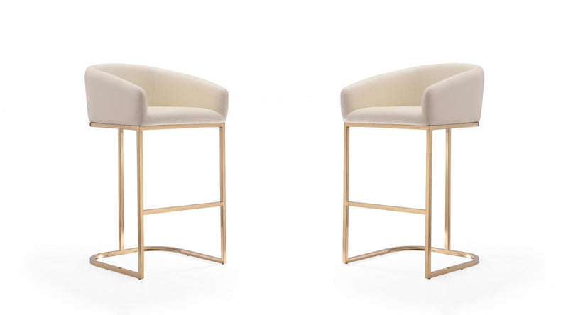 Tabouret de bar rembourre en metal style mid-century moderne Louvre, creme - Lot de 2