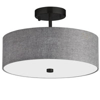 Plafonnier semi-affleuré Everly de Dainolite avec abat-jour gris, fini noir mat et 3 ampoules