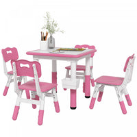 Qaba Ensemble Table Et Chaises Pour Enfants 5 Pieces, Ensemble Table Et Chaises Reglables En Hauteur