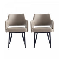 Fauteuil moderne Tremont en cuir vegetalien avec accoudoirs en metal, taupe - Lot de 2
