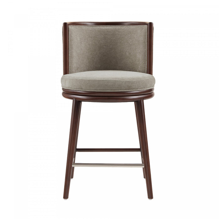 Tabouret de comptoir moderne en bois avec revetement en tissu, coloris colombe, Evalyn