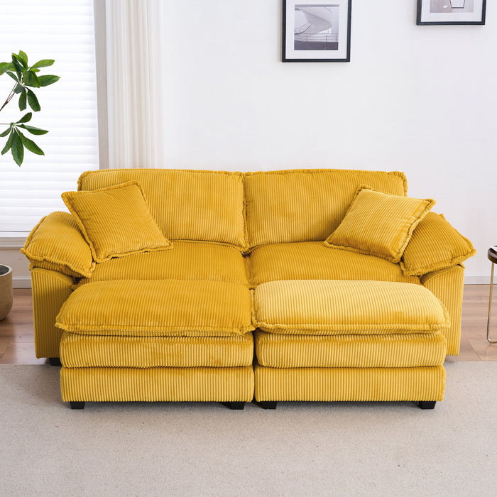 Liam Canape modulaire confortable Cloud 84,6\" avec revetement en velours cotele, Jaune