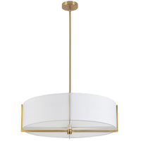 Luminaire suspendu Preston de Dainolite de 26 po de diamètre avec abat-jour blanc, fini laiton vieilli et 4 ampoules