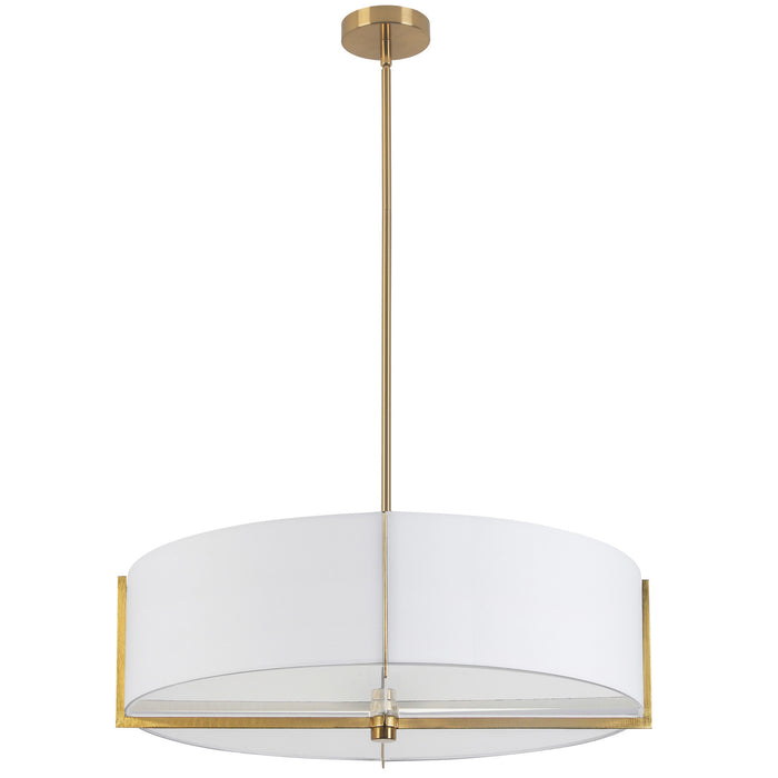 Luminaire suspendu Preston de Dainolite de 26 po de diamètre avec abat-jour blanc, fini laiton vieilli et 4 ampoules