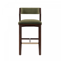 Tabouret de bar moderne Patricia en bois avec revetement en tissu vert tortue