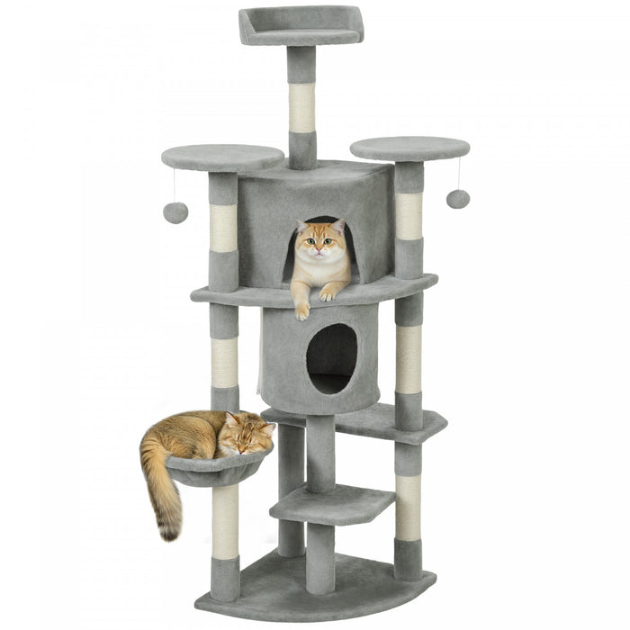 Arbre a chat de 62 pouces avec poteau a griffer pour chats d'interieur