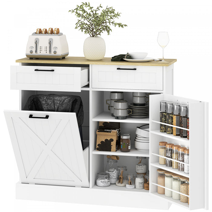 HOMCOM Poubelle inclinable, ilot de cuisine avec 2 tiroirs, blanc